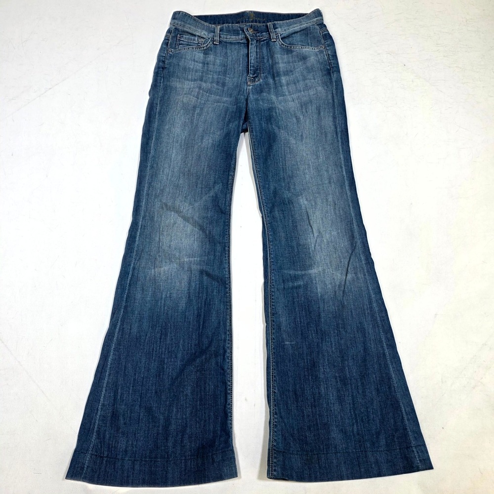 7 For All Mankind Jeans Womens 27 Blue Flare Wide Leg Denim Trousers High Rise